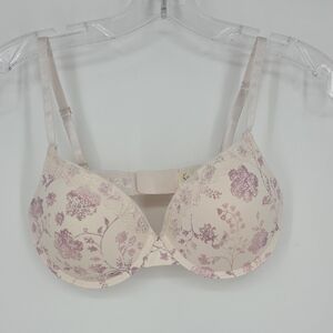 Jessica Simpson Cream and Pink Floral Lace Pushup Bra